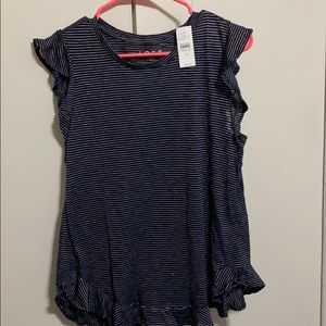 Loft ruffle hem and sleeve striped shirt new m